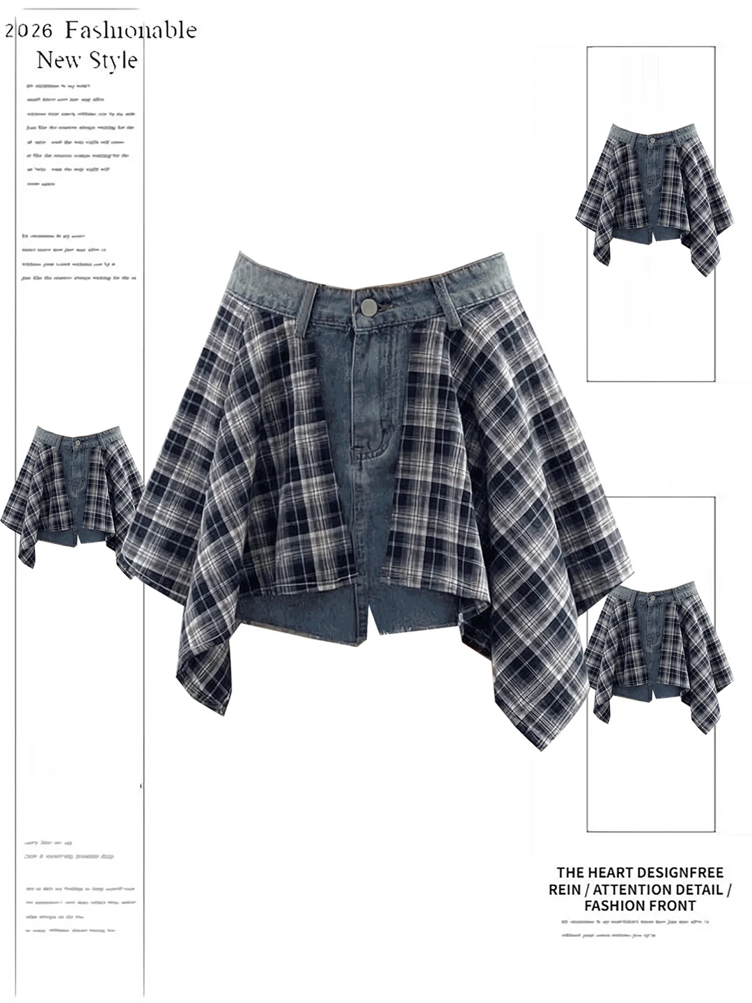 Summer New Plaid Splicing Denim Shorts Women's High Waist Straight Leg Pants Asymmetric Washed Soft Blue Jeans Casual Wear
Summer New Plaid Splicing Denim Shorts Women's High Waist Straight Leg Pants Asymmetric Washed Soft Blue Jeans Casual Wear