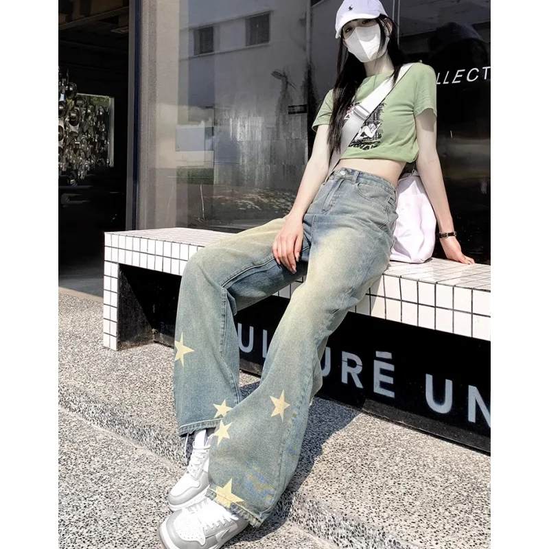 Blue Jeans for Women Printing High Waist American Fashion Y2K Chic Streetwear Wide Leg Jean New Female Trouser Baggy Denim Pants
Blue Jeans for Women Printing High Waist American Fashion Y2K Chic Streetwear Wide Leg Jean New Female Trouser Baggy Denim Pants