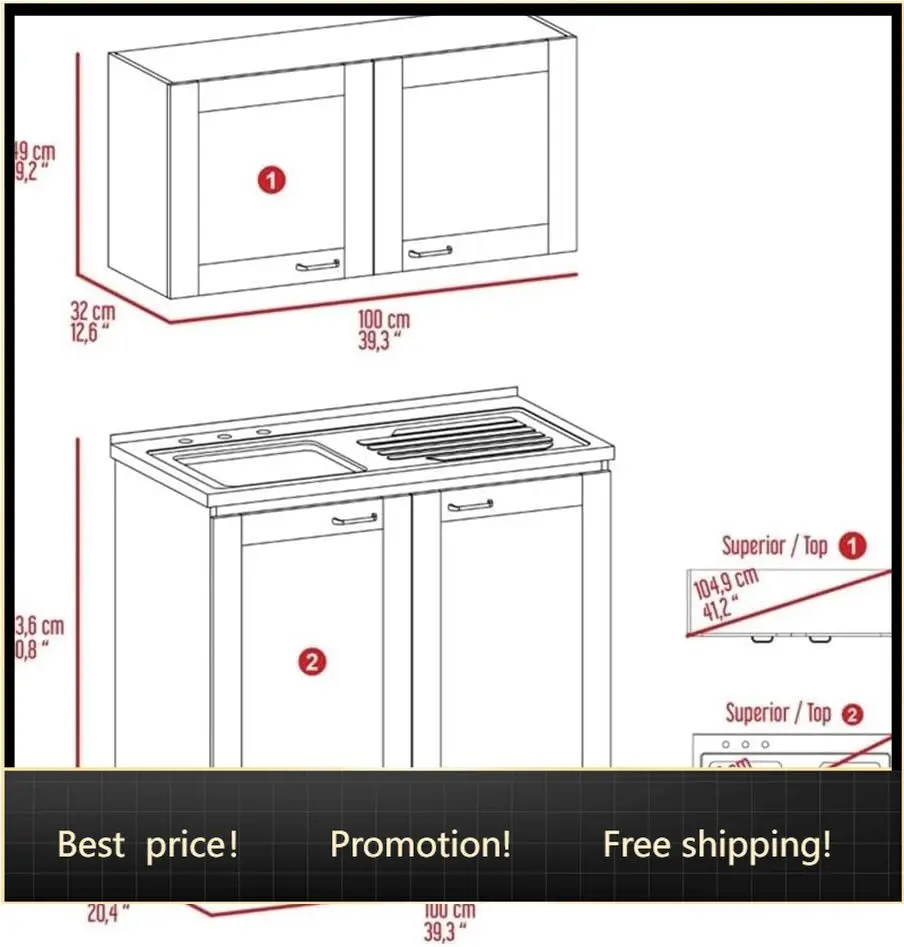 2-Piece Kitchen Cabinet Set with Sink Countertop & Wall Cabinet—Light Grey, 41" Wide
2-Piece Kitchen Cabinet Set with Sink Countertop & Wall Cabinet—Light Grey, 41" Wide