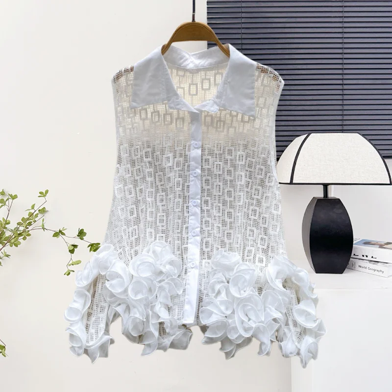 Korean,Style,Loose,Blouse,Chic,Sexy,Hollow Out,Patchwork,3D,Irregularity,Ruffles,Single-breasted,Women,Sleeveless,Tops,562601
Korean,Style,Loose,Blouse,Chic,Sexy,Hollow Out,Patchwork,3D,Irregularity,Ruffles,Single-breasted,Women,Sleeveless,Tops,562601