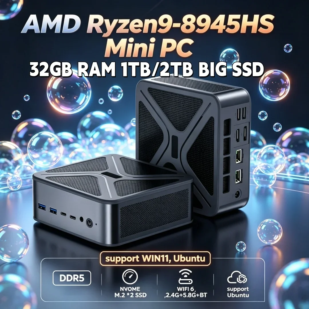 In Stock Ready Mini PC Ryzen9 8945HS HDMI2.1 8K WIFI6 BT5.2 Dual DDR5 Dual M.2 Gaming Desktop
In Stock Ready Mini PC Ryzen9 8945HS HDMI2.1 8K WIFI6 BT5.2 Dual DDR5 Dual M.2 Gaming Desktop