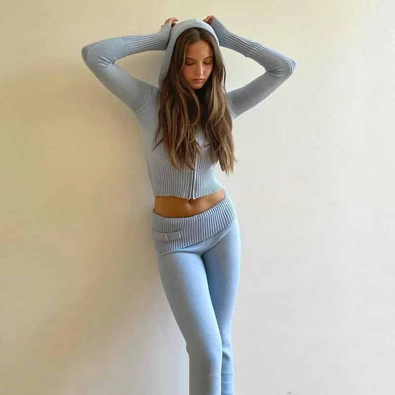 Women Tracksuit Long Sleeve Zipper Hooded Crop Sweater Skinny Pants Suit Y2K Knitted Sweatshirt 2 Piece Sets Womens Outfits
Women Tracksuit Long Sleeve Zipper Hooded Crop Sweater Skinny Pants Suit Y2K Knitted Sweatshirt 2 Piece Sets Womens Outfits