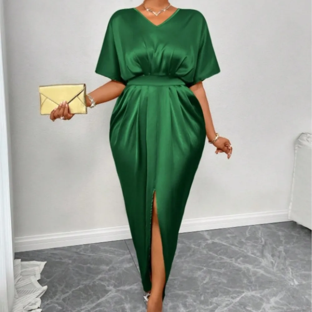 Satin V-neck Dress Summer Women Solid Color Short-sleeved Waist Hollow Lace-up Hem Slit Long Dress Vestidos De Fiesta Elegantes
Satin V-neck Dress Summer Women Solid Color Short-sleeved Waist Hollow Lace-up Hem Slit Long Dress Vestidos De Fiesta Elegantes