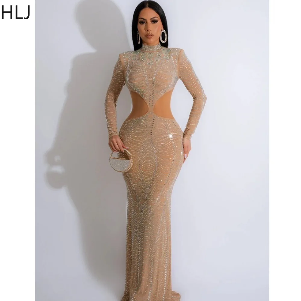 HLJ Fashion Luxury Rhinestone Mesh Perspective Evening Party Dresses Women Round Neck Long Sleeve Bodycon Floor Dress Vestidos
HLJ Fashion Luxury Rhinestone Mesh Perspective Evening Party Dresses Women Round Neck Long Sleeve Bodycon Floor Dress Vestidos