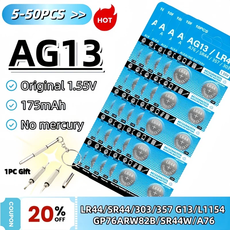 5-50PCS AG13 LR44 1.5V Button Cell Battery Long Lasting Power For Glucose Meter Car Remote Toys L1154 SR44 RW82 357 Batteries
5-50PCS AG13 LR44 1.5V Button Cell Battery Long Lasting Power For Glucose Meter Car Remote Toys L1154 SR44 RW82 357 Batteries