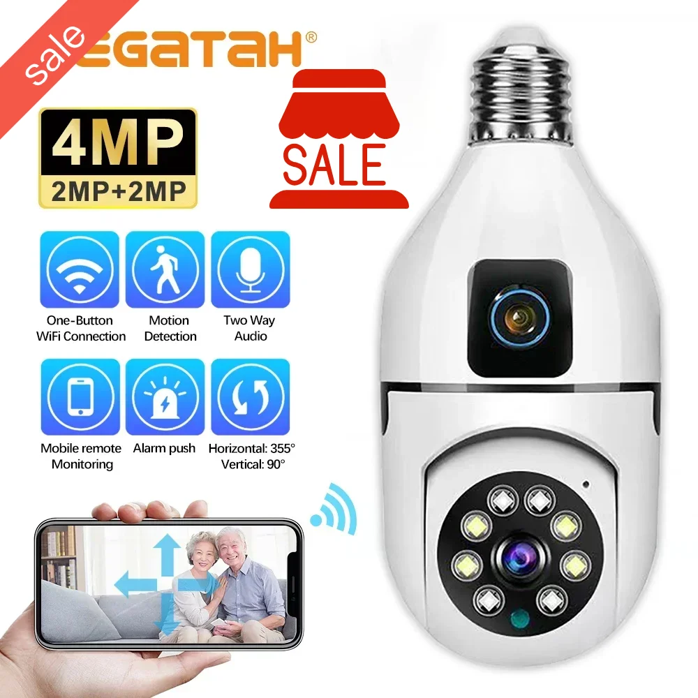 PEGATAH Wifi E27 Dual Lens Camera 4MP 4K PTZ Surveillance Camera CCTV IP Cam Security Smart Home AI Tracking Voice Alarm Camera
PEGATAH Wifi E27 Dual Lens Camera 4MP 4K PTZ Surveillance Camera CCTV IP Cam Security Smart Home AI Tracking Voice Alarm Camera