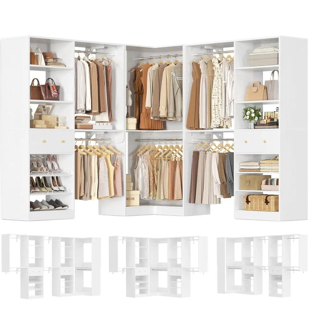Closet System Set of 3, Corner Closet Organizer System with 2 Drawers/16 Shelves/6 Hanging Rods, 151.1" L-Shaped, Customized
Closet System Set of 3, Corner Closet Organizer System with 2 Drawers/16 Shelves/6 Hanging Rods, 151.1" L-Shaped, Customized
