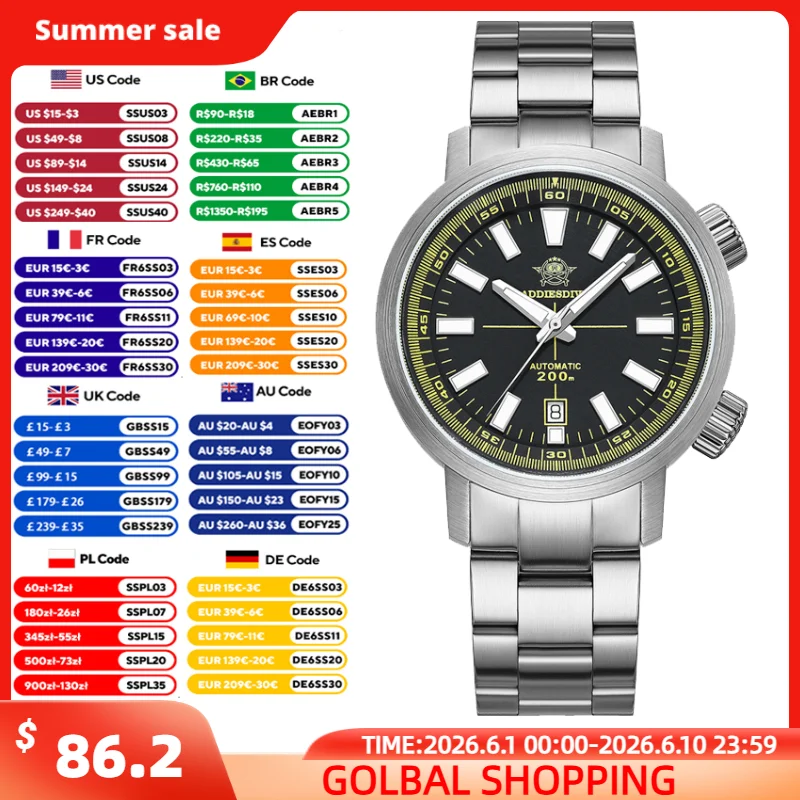 ADDIESDIVE 42mm Men's Dive Watch 200m Waterproof Automatic Mechanical Watches Sapphire Glass 316L Steel BGW9 Luminous Wristwatch
ADDIESDIVE 42mm Men's Dive Watch 200m Waterproof Automatic Mechanical Watches Sapphire Glass 316L Steel BGW9 Luminous Wristwatch