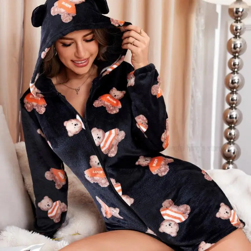 Autumn Winter New Warm Jumpsuit Women Hooded Nightgown Cute Cartoon Bear Sleepwear Zipper Home Clothes Soft Pajamas Loungewear
Autumn Winter New Warm Jumpsuit Women Hooded Nightgown Cute Cartoon Bear Sleepwear Zipper Home Clothes Soft Pajamas Loungewear