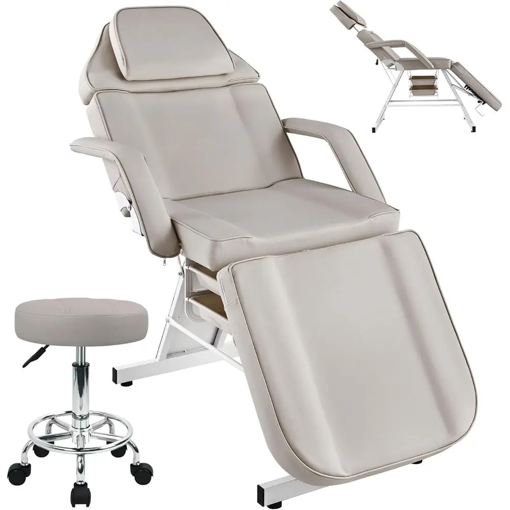 Grey Tattoo Chair, Facial Bed with Extended Headrest & Rolling Stool, Tilting Massage Table with Storage for Salon
Grey Tattoo Chair, Facial Bed with Extended Headrest & Rolling Stool, Tilting Massage Table with Storage for Salon