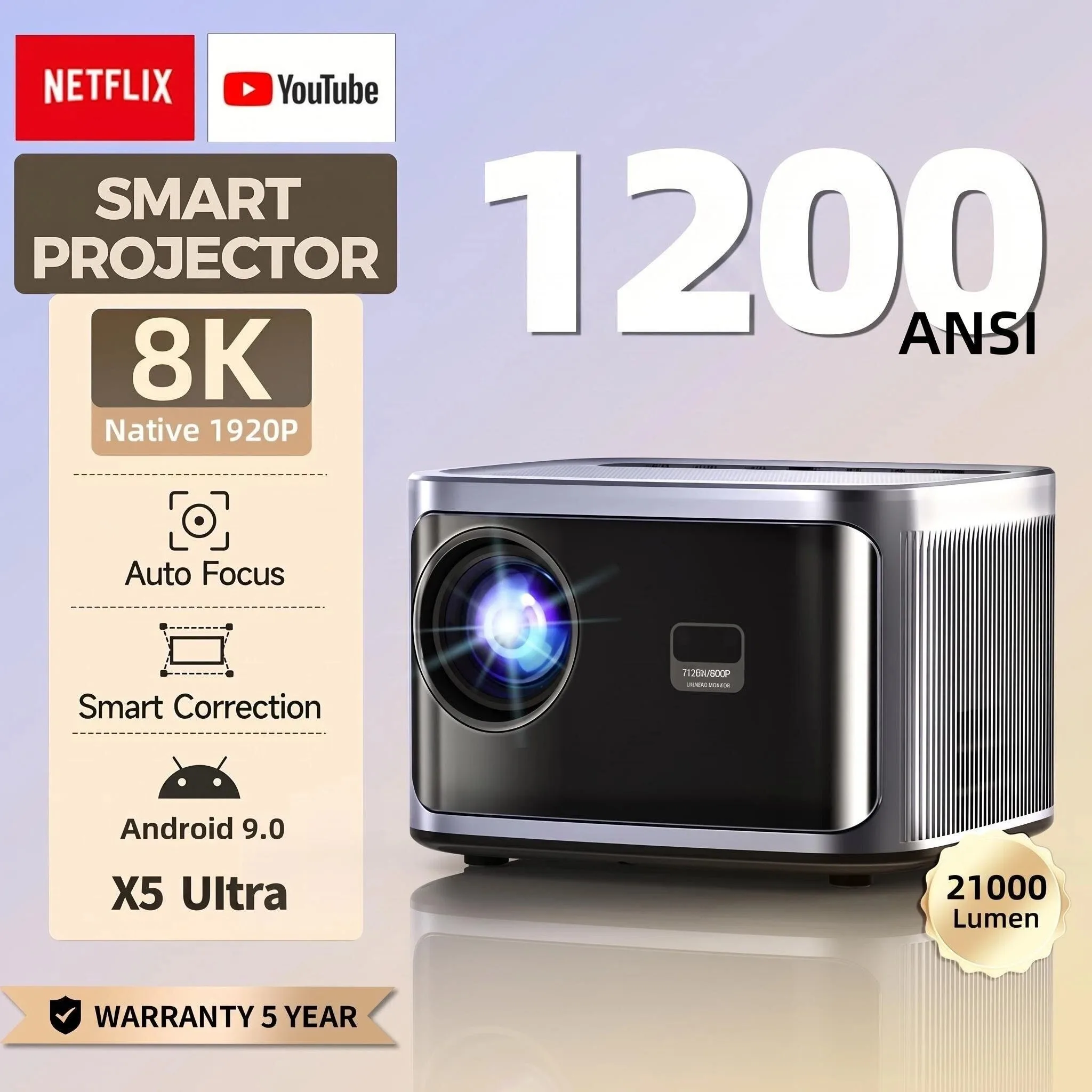 Fintex 8K/4K Support HD 1080P 1200ANSI X5 Projector With 5W Speaker Android 9.0 WiFi6 BT5.4 Outdoor Video Home Theater Projector
Fintex 8K/4K Support HD 1080P 1200ANSI X5 Projector With 5W Speaker Android 9.0 WiFi6 BT5.4 Outdoor Video Home Theater Projector