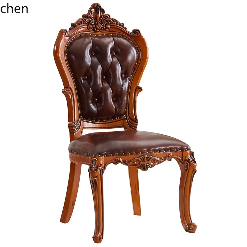 TQH European solid wood dining chair household old French retro comfortable leather back chair
TQH European solid wood dining chair household old French retro comfortable leather back chair
