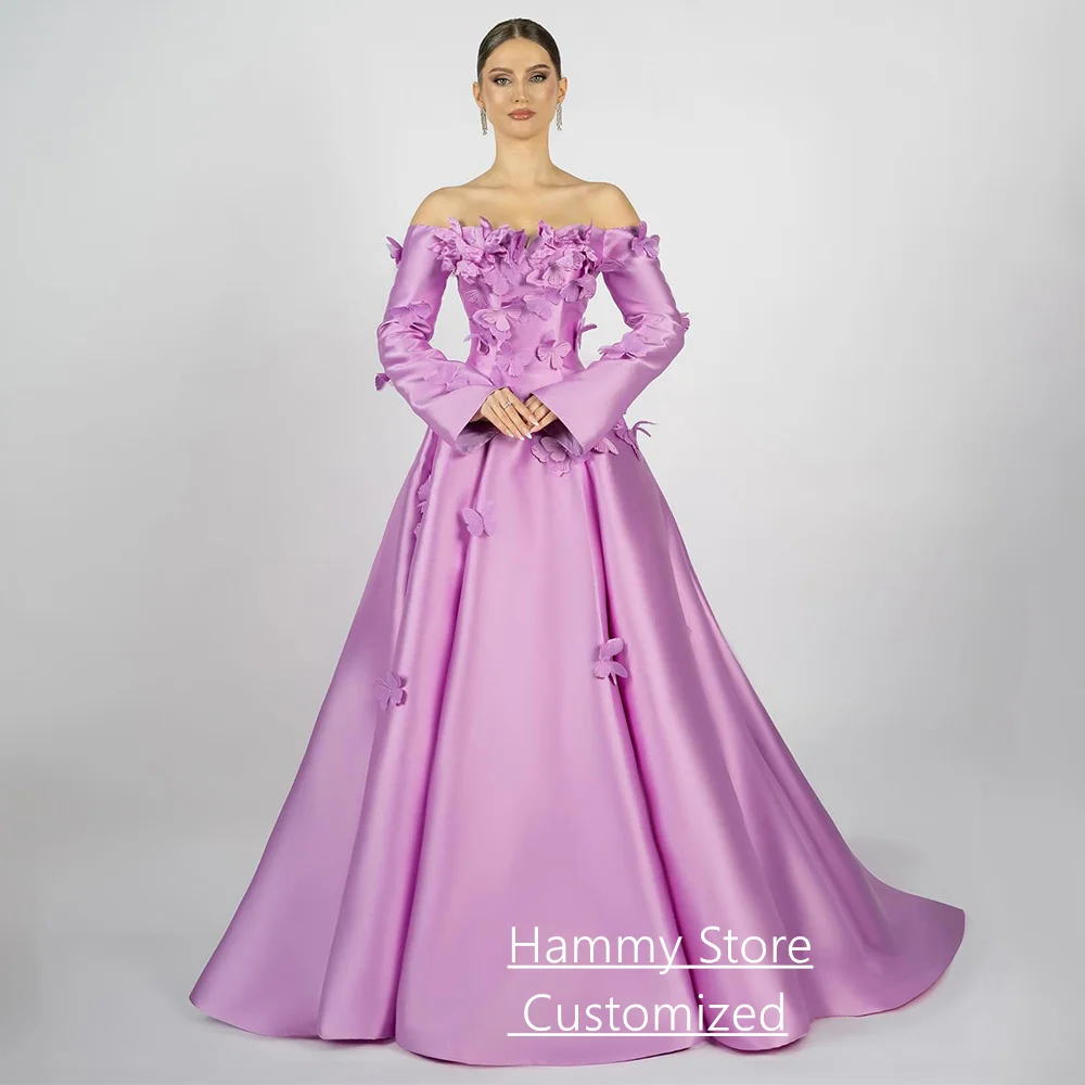 Saudi Evening Dress Customized Long Sleeves Boat Neck Butterfly Sweep Train A Line Satin Arabian Party Gown Prom Dresses
Saudi Evening Dress Customized Long Sleeves Boat Neck Butterfly Sweep Train A Line Satin Arabian Party Gown Prom Dresses