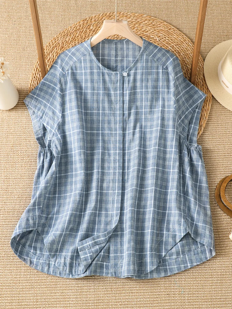 Casual Cotton Linen Shirt Women Summer Thin Loose Large Size Short Sleeve Checkered Top Breathable Moisture Wicking round Nec...
Casual Cotton Linen Shirt Women Summer Thin Loose Large Size Short Sleeve Checkered Top Breathable Moisture Wicking round Nec...