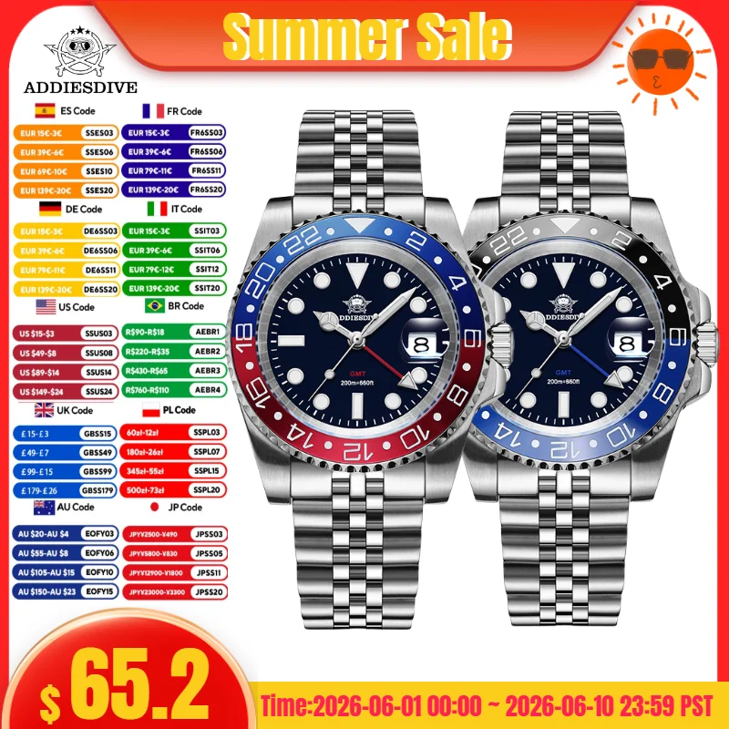 ADDIESDIVE GMT Quartz Watch 20Bar Diver Relogios Masculino BGW9 Super Luminous Calendar Window 316L Stainless Steel Men's Watch
ADDIESDIVE GMT Quartz Watch 20Bar Diver Relogios Masculino BGW9 Super Luminous Calendar Window 316L Stainless Steel Men's Watch