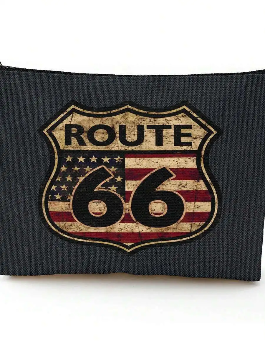 Route 66 Flag Print Canvas Zipper Pouch For Travel Makeup Phone Storage
Route 66 Flag Print Canvas Zipper Pouch For Travel Makeup Phone Storage