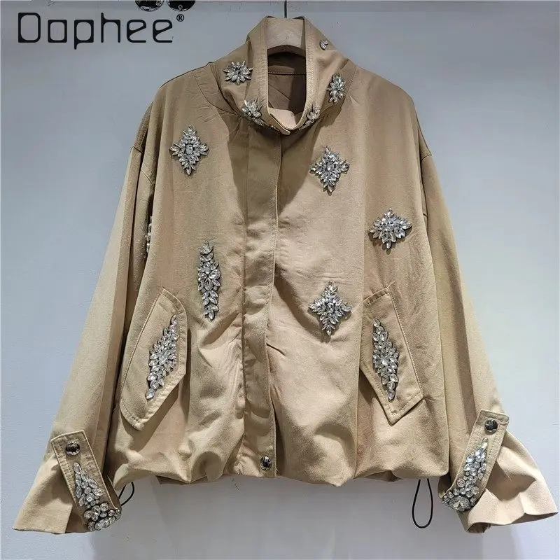 Coat Women 2026 Spring New European Style Casual Loose Stand Collar Long Sleeve Rhinestone Short Jacket for Women
Coat Women 2026 Spring New European Style Casual Loose Stand Collar Long Sleeve Rhinestone Short Jacket for Women