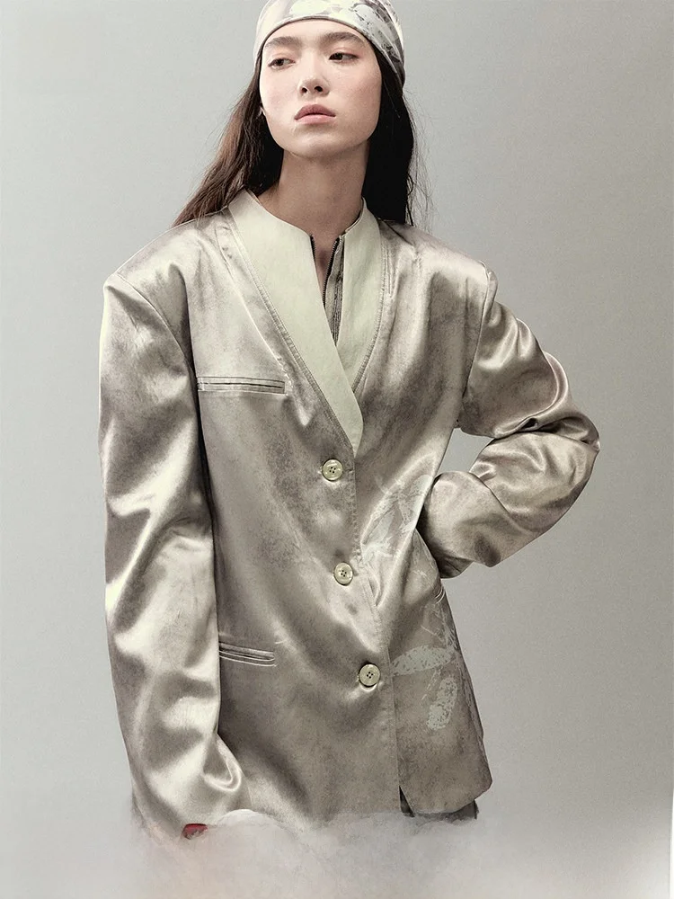 New Chinese Sle Printed Women's Suit Jaet Genesis Branch Light adow Print Casual Straight Tube Polyester Fiber
New Chinese Sle Printed Women's Suit Jaet Genesis Branch Light adow Print Casual Straight Tube Polyester Fiber