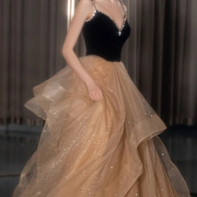 French High End Sling Sexy Deep V Formal Evening Dress Luxury Exquisite Diamond Slim Waist A-line Vestidos Long Mesh Tiered Gown
French High End Sling Sexy Deep V Formal Evening Dress Luxury Exquisite Diamond Slim Waist A-line Vestidos Long Mesh Tiered Gown