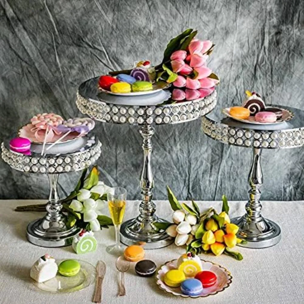 3-Set Cake Stand, Pearl Embellished Silver Round Pedestal Cake Stands, Metal Dessert Cupcake Pastry Display for Wedding, Event
3-Set Cake Stand, Pearl Embellished Silver Round Pedestal Cake Stands, Metal Dessert Cupcake Pastry Display for Wedding, Event