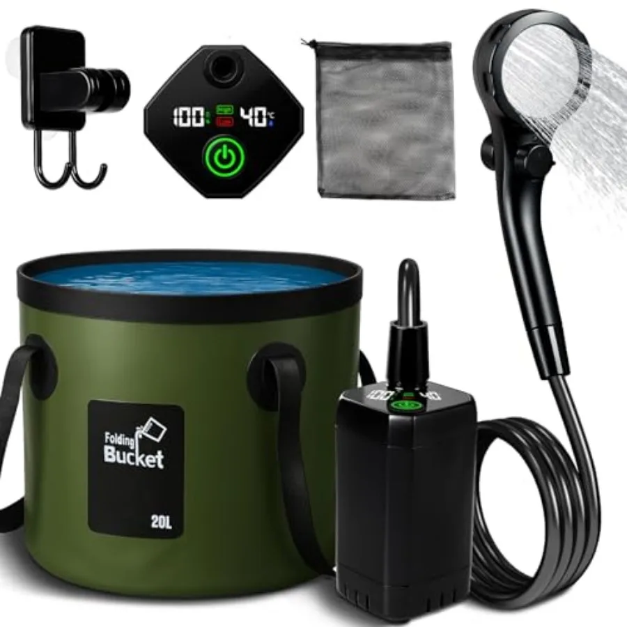 Portable Camping Shower, 6000mAh Rechargeable Shower Pump, Large Capacity Foldable Bucket, 6' 7" Filtered Shower Head, Summer B
Portable Camping Shower, 6000mAh Rechargeable Shower Pump, Large Capacity Foldable Bucket, 6' 7" Filtered Shower Head, Summer B