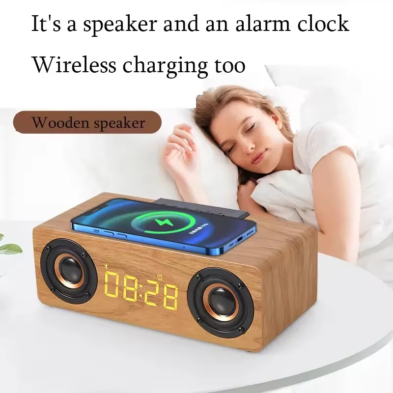 Bluetooth-динамик с беспроводной зарядкой, деревянный настольный домашний FM-радио, портативный динамик Caixa De Som с дисплеем будильника TF/AUX
Bluetooth-динамик с беспроводной зарядкой, деревянный настольный домашний FM-радио, портативный динамик Caixa De Som с дисплеем будильника TF/AUX