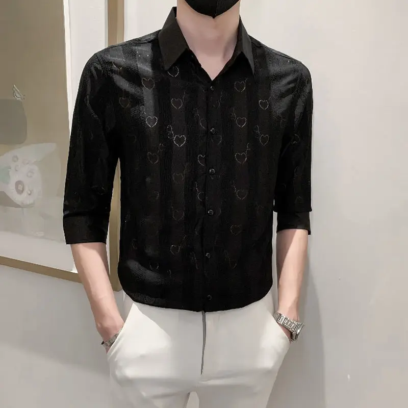 Summer Turn-down Collar Slim Shirts Fashion Hollow Out Men's Clothing Basic Solid Color Single-breasted Casual 3/4 Sleeve Shirts
Summer Turn-down Collar Slim Shirts Fashion Hollow Out Men's Clothing Basic Solid Color Single-breasted Casual 3/4 Sleeve Shirts