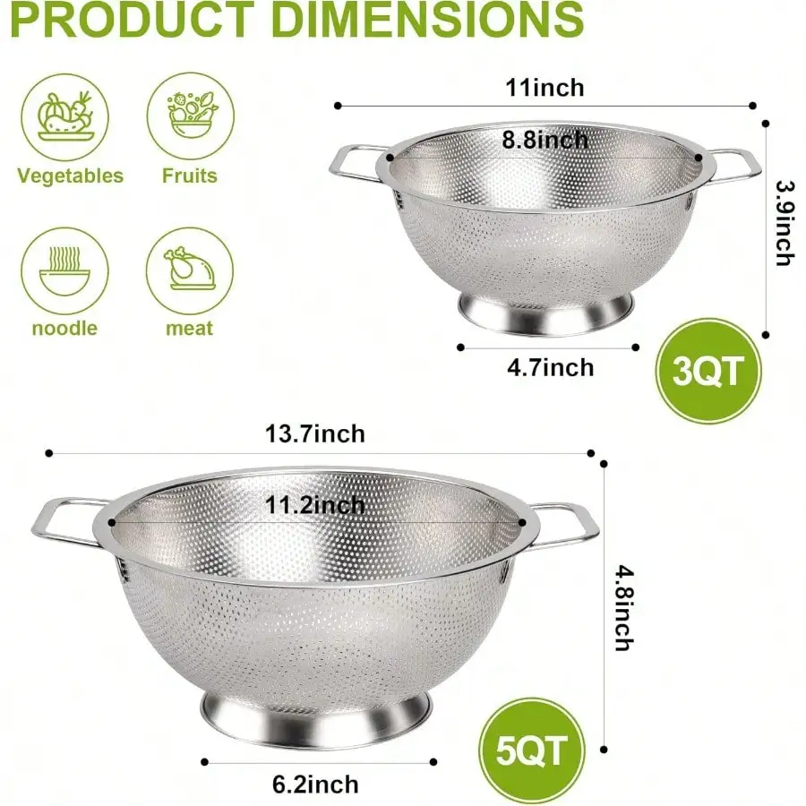 Colander Stainless Steel 3-Quart, Strainer For Kitchen Food, Dishwasher Safe
Colander Stainless Steel 3-Quart, Strainer For Kitchen Food, Dishwasher Safe