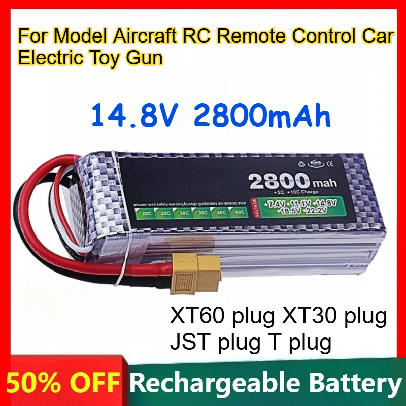 30C Polymer Lithium Battery 14.8V 2800mAh for Model Aircraft RC Remote Control Car Electric Toy Gun Rechargeable Batteries
30C Polymer Lithium Battery 14.8V 2800mAh for Model Aircraft RC Remote Control Car Electric Toy Gun Rechargeable Batteries