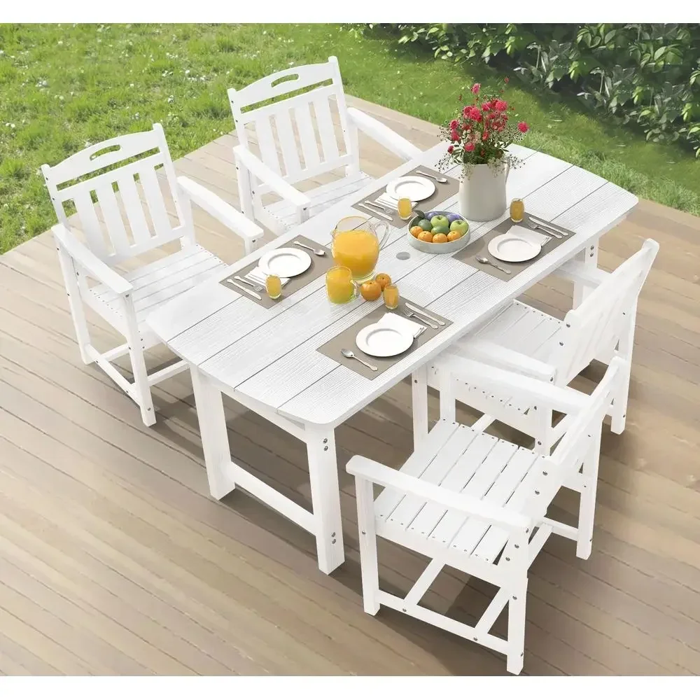5-Piece All-Weather HDPE Patio Dining Set with Umbrella Hole, Durable Outdoor Furniture for Garden, Lawn, and Poolside, White
5-Piece All-Weather HDPE Patio Dining Set with Umbrella Hole, Durable Outdoor Furniture for Garden, Lawn, and Poolside, White