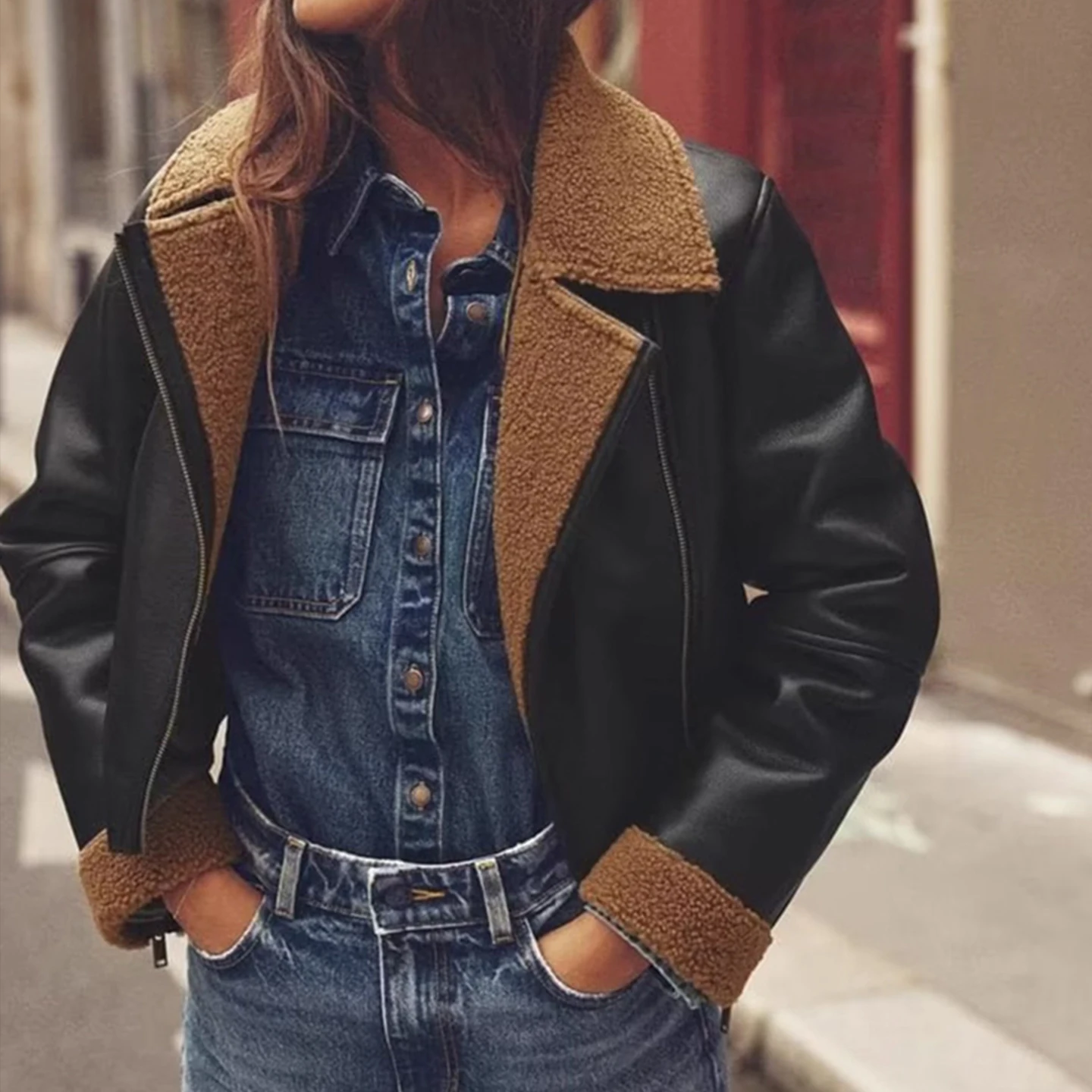 Women's Biker Sle Leather And Fur Jaet Loose Fit Turn-down Collar ort Coat Z Commute Sle Thiened Long Sve
Women's Biker Sle Leather And Fur Jaet Loose Fit Turn-down Collar ort Coat Z Commute Sle Thiened Long Sve