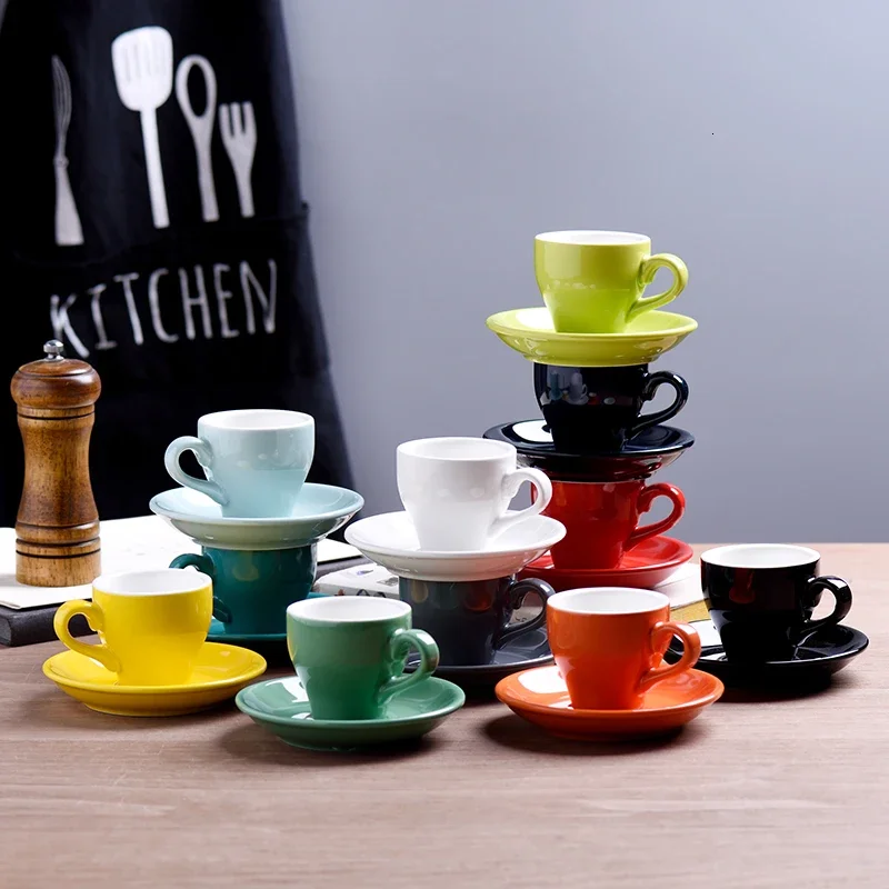 80cc Coloured Cheap Thick Ceramic Espresso Cups Saucer Set Cafe Household Caffe Latte Expresso Strong Coffee Mugs Tray Wholesale
80cc Coloured Cheap Thick Ceramic Espresso Cups Saucer Set Cafe Household Caffe Latte Expresso Strong Coffee Mugs Tray Wholesale
