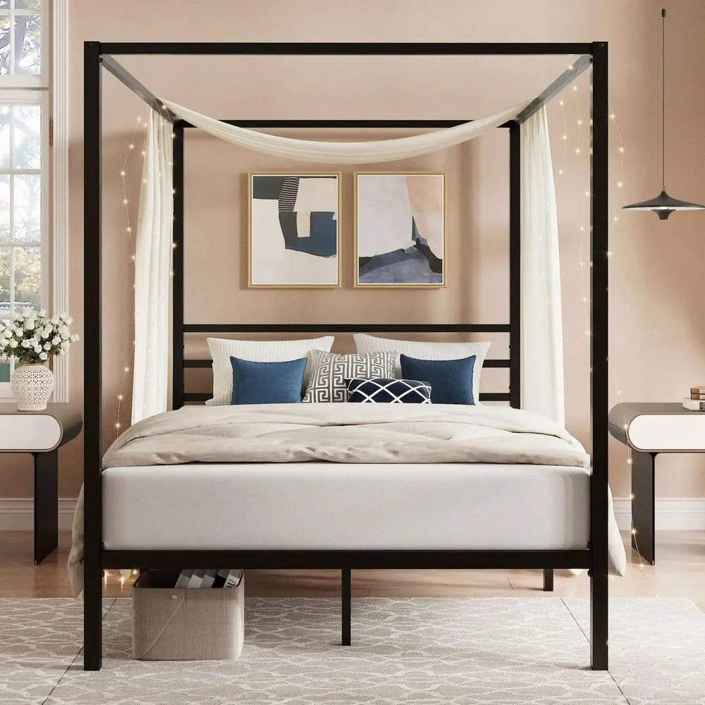 Black Canopy Bed Frame, Full Queen Size, Metal Canopy Platform Bed With 4 Posts, Mattress Foundation With Metal Slats Support, N
Black Canopy Bed Frame, Full Queen Size, Metal Canopy Platform Bed With 4 Posts, Mattress Foundation With Metal Slats Support, N