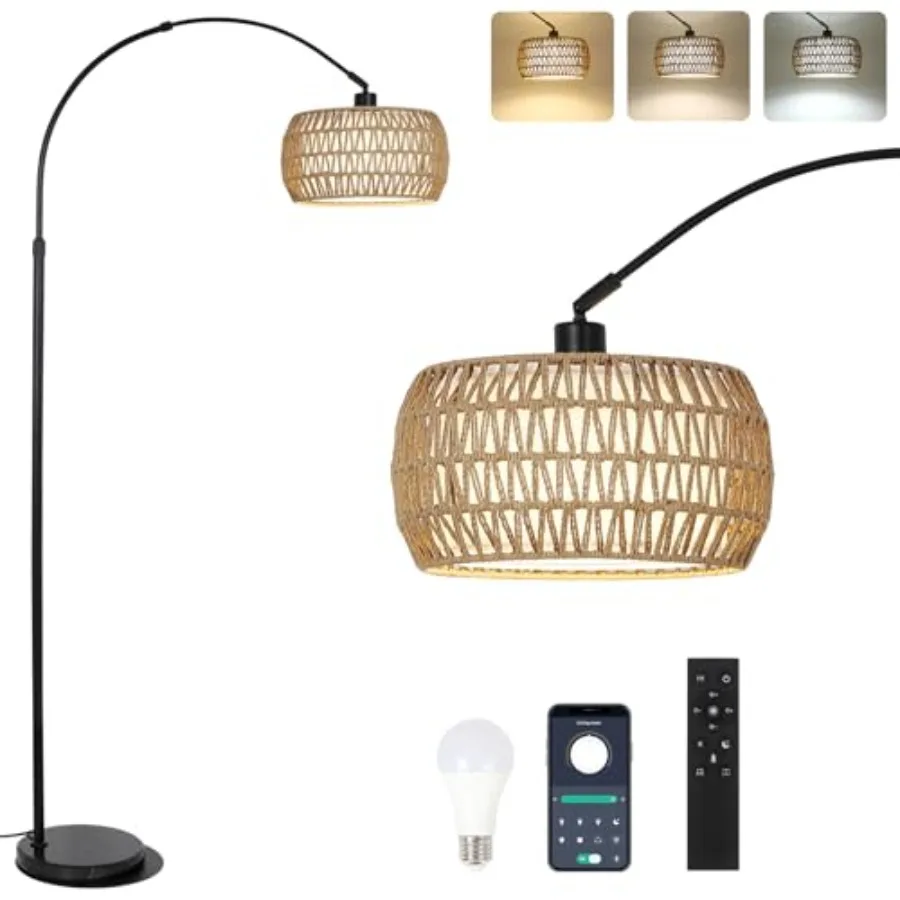 Arc Floor Lamps for Living Room with 3 Color Temperatures, Black Standing Lamp with Remote and Dimmable LED Bulb, Rattan Boho F
Arc Floor Lamps for Living Room with 3 Color Temperatures, Black Standing Lamp with Remote and Dimmable LED Bulb, Rattan Boho F