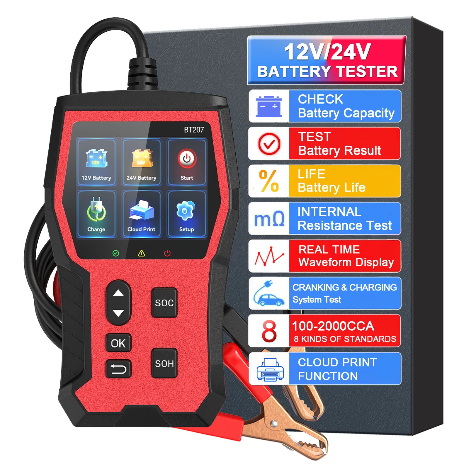 Car Battery Tester 24V 12V Load Tester,100-2000CCA Automotive Alternator Tester Digital Auto Battery Analyzer Charging Cranking
Car Battery Tester 24V 12V Load Tester,100-2000CCA Automotive Alternator Tester Digital Auto Battery Analyzer Charging Cranking