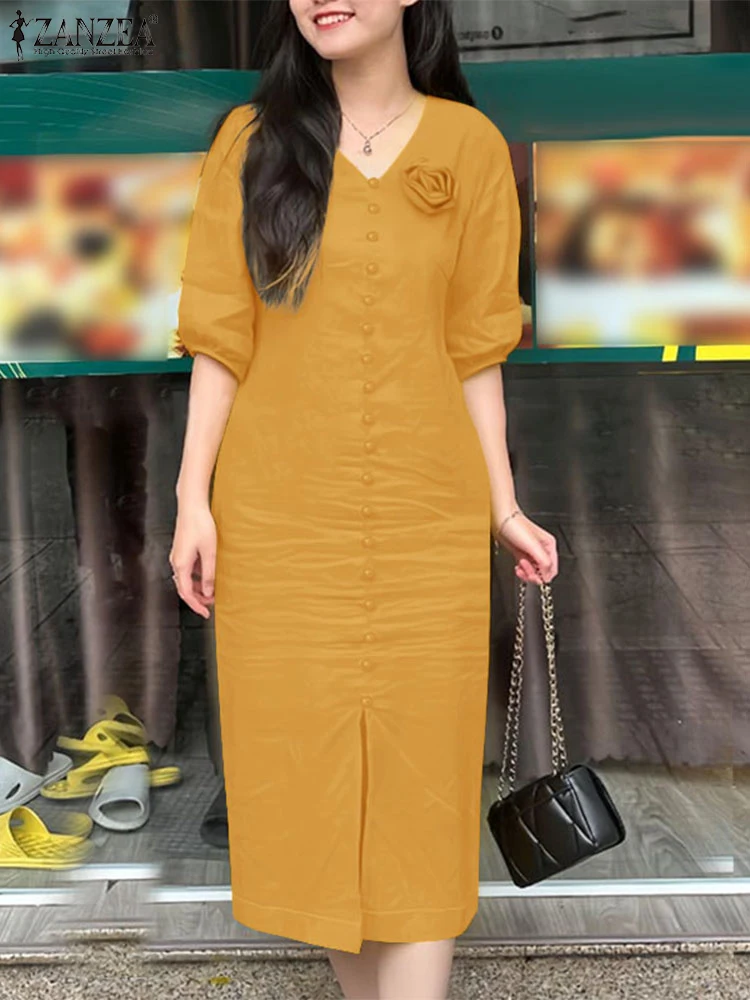Elegant Women Work OL Sundress ZANZEA 2025 New Summer Dress Fashin oV Neck Short Sleeve Party Vestidos Stylish 3D Flowers Dress
Elegant Women Work OL Sundress ZANZEA 2025 New Summer Dress Fashin oV Neck Short Sleeve Party Vestidos Stylish 3D Flowers Dress
