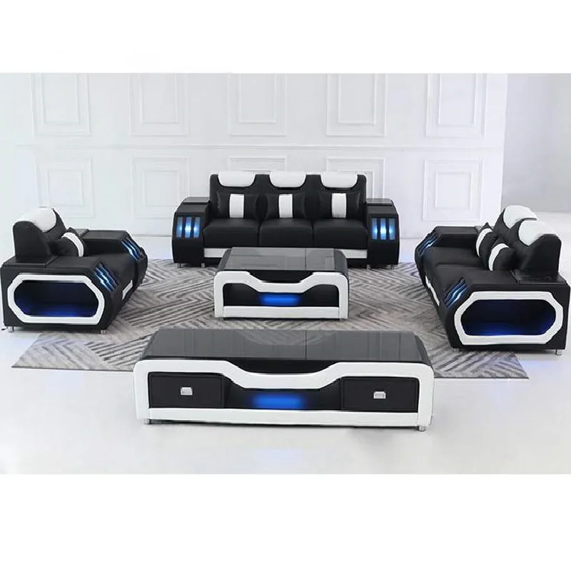 For Black and White LED Light Sofa Set Furniture Living Room Modern Sectional Leather Sofas With Led Lights From Foshan
For Black and White LED Light Sofa Set Furniture Living Room Modern Sectional Leather Sofas With Led Lights From Foshan