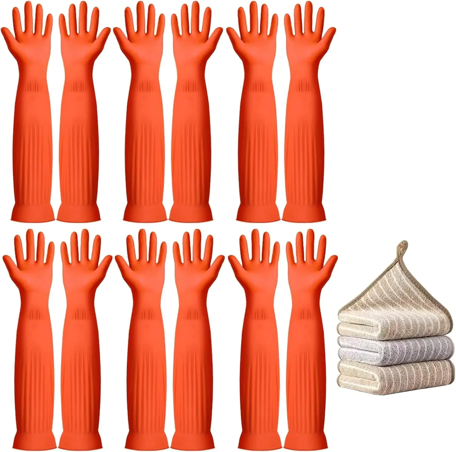 6 Pairs 17.8-Inch Long Reusable Rubber Gloves for Kitchen Cleaning Dishwashing
6 Pairs 17.8-Inch Long Reusable Rubber Gloves for Kitchen Cleaning Dishwashing