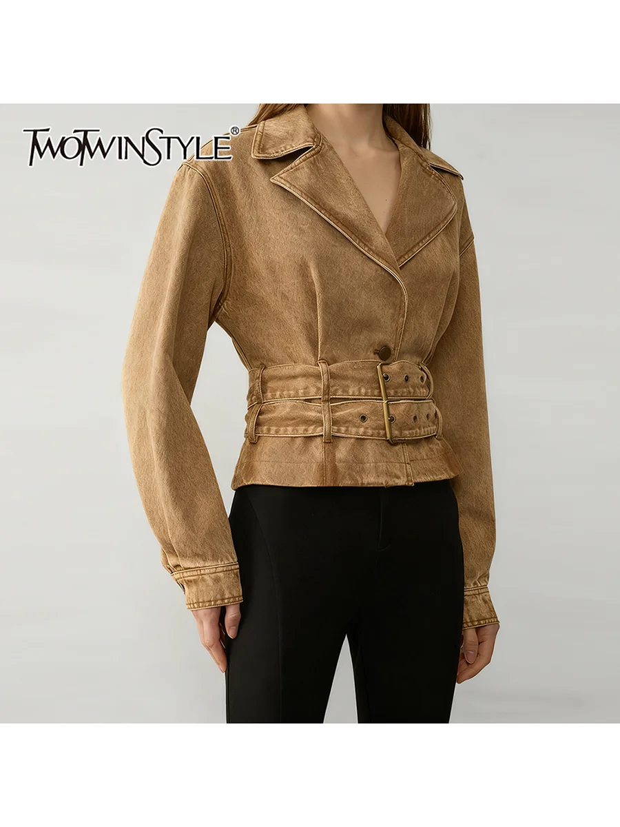 TWOTWINSTYLE Solid Slimming Spliced Belts Short Jackets for Womenlapel Long Sleeves Temperament Jacket Female Fashion Clothing
TWOTWINSTYLE Solid Slimming Spliced Belts Short Jackets for Womenlapel Long Sleeves Temperament Jacket Female Fashion Clothing