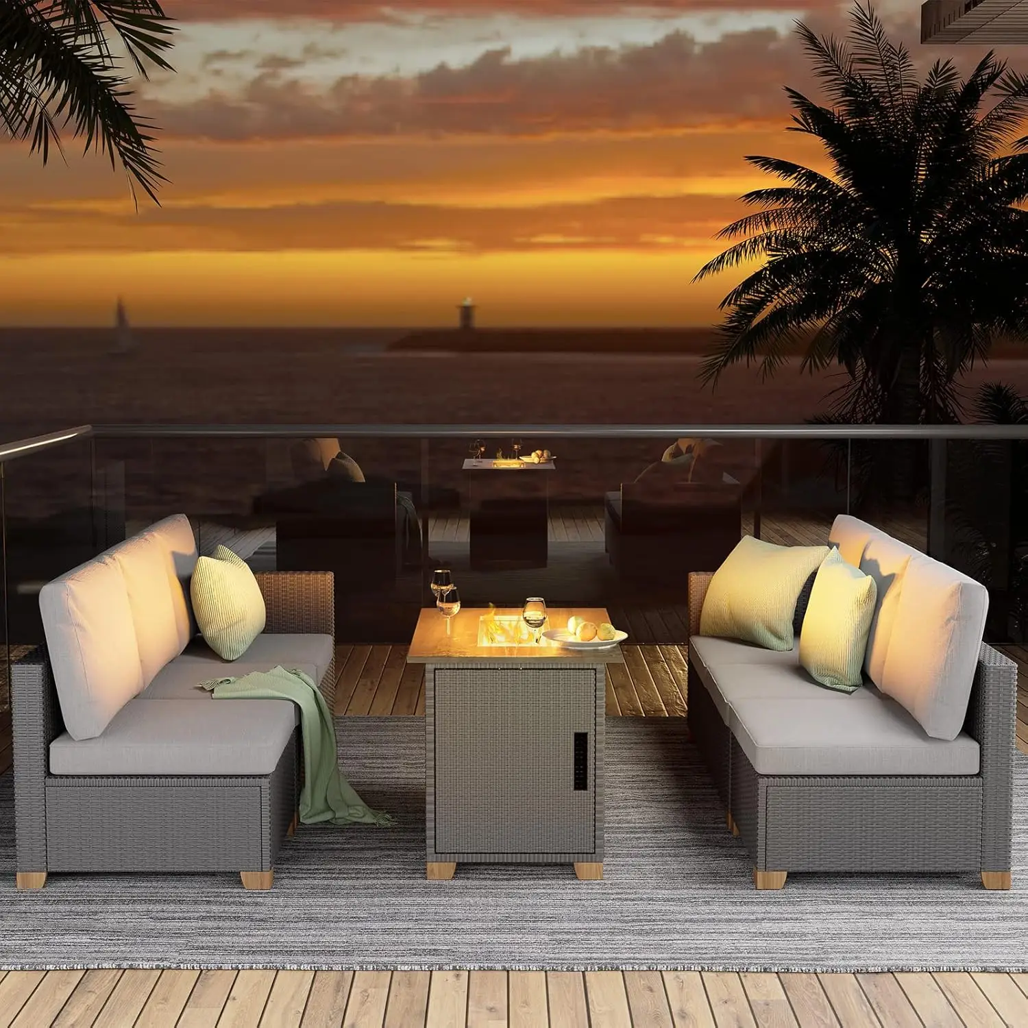 5 Pieces Wicker Outdoor Furniture Set,Modular Sectional Sofa Sets with Olefin Cushions, 50,000 BTU Heat Output (Light Gray)
5 Pieces Wicker Outdoor Furniture Set,Modular Sectional Sofa Sets with Olefin Cushions, 50,000 BTU Heat Output (Light Gray)