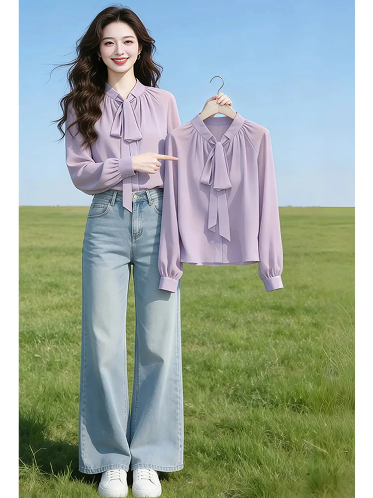 Elegant Purple Long Sleeve Women's Shirt Knot Belt Bubble Sleeve Top Casual Loose Fit round Neck Daily Wear
Elegant Purple Long Sleeve Women's Shirt Knot Belt Bubble Sleeve Top Casual Loose Fit round Neck Daily Wear