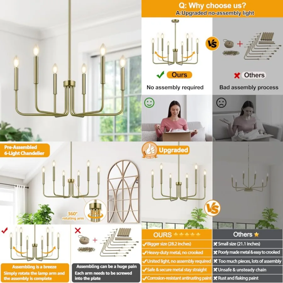 Brass Chandelier, Farmhouse Chandeliers for Dining Room Lighting Fixtures Hanging, Vintage Candle Pendant Light Light Fixture f
Brass Chandelier, Farmhouse Chandeliers for Dining Room Lighting Fixtures Hanging, Vintage Candle Pendant Light Light Fixture f