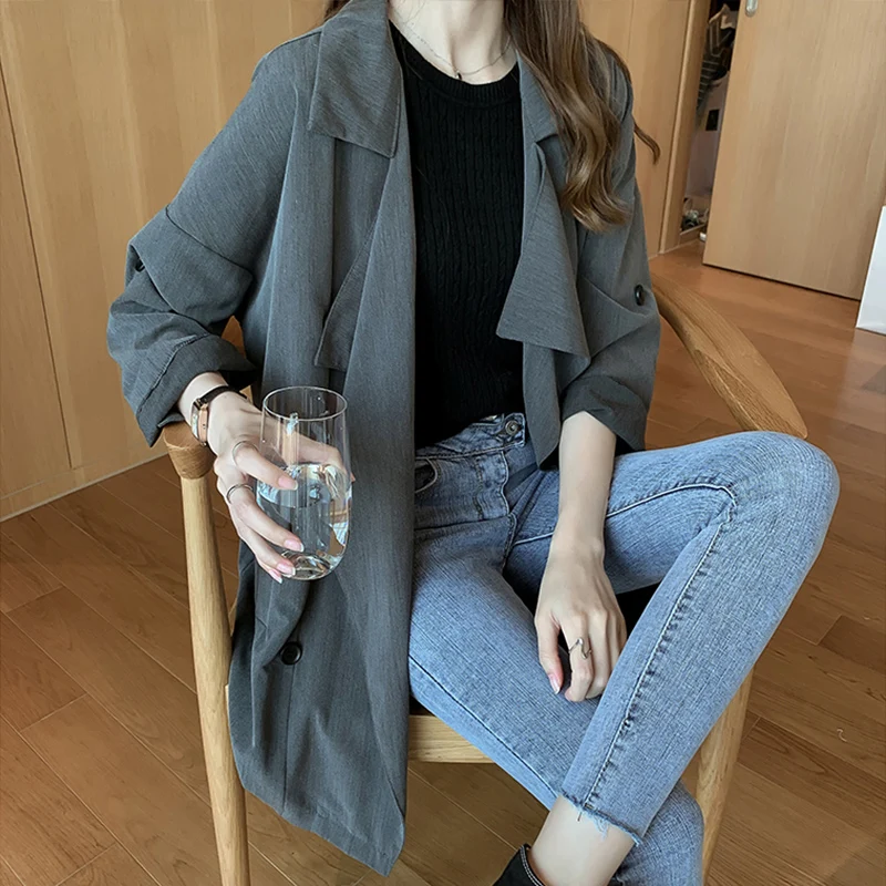 Hebe Style Women's Mid-Length Coat Elegant British Atmosphere Autumn Outerwear Korean Version Pure Color Long Sleeve Thin Model
Hebe Style Women's Mid-Length Coat Elegant British Atmosphere Autumn Outerwear Korean Version Pure Color Long Sleeve Thin Model