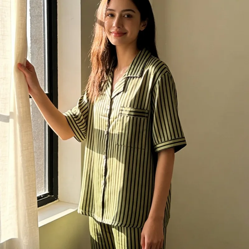 Комплект из 2 предметов: женская пижама в полоску с коротким рукавом, летняя новинка 2026 года, домашняя одежда, винтажный повседневный мягкий комплект женской пижамы
Комплект из 2 предметов: женская пижама в полоску с коротким рукавом, летняя новинка 2026 года, домашняя одежда, винтажный повседневный мягкий комплект женской пижамы