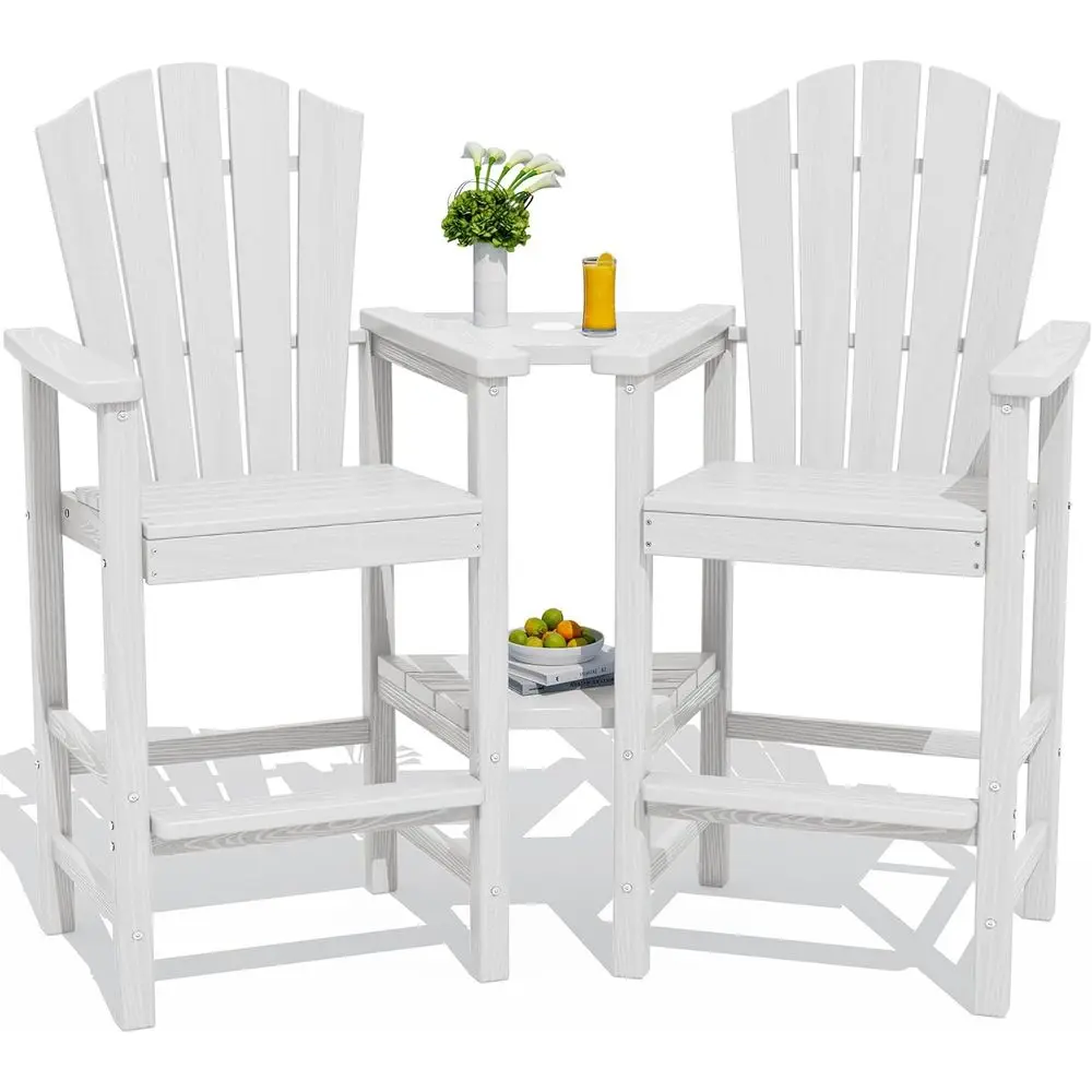 Weather-Resistant Bar Height Adirondack Chairs Set of 2 with Double Contoured Trays, White Outdoor Barstools
Weather-Resistant Bar Height Adirondack Chairs Set of 2 with Double Contoured Trays, White Outdoor Barstools
