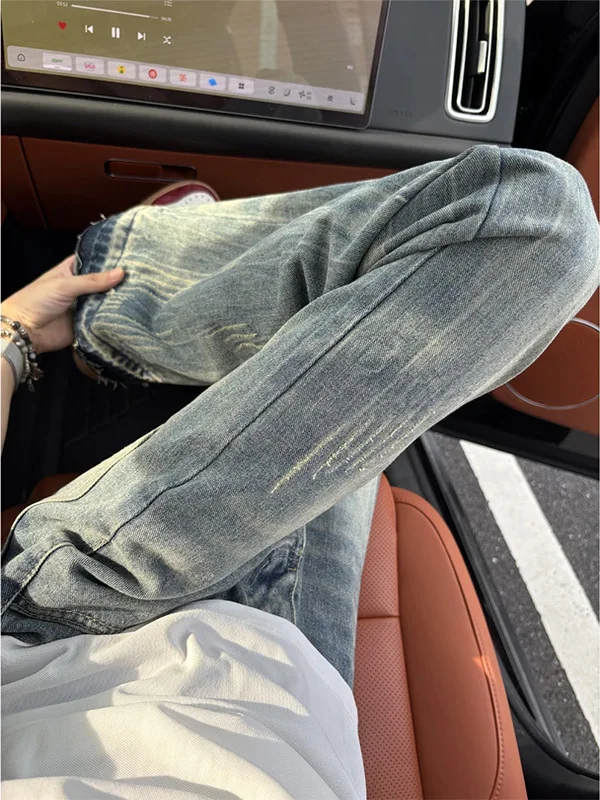 Retro American Waed Scratchy Men's Jeans Trendy Cleanfit Slimming Casual Long Pants mid Waist Zipper Straight Leg Loose Fit
Retro American Waed Scratchy Men's Jeans Trendy Cleanfit Slimming Casual Long Pants mid Waist Zipper Straight Leg Loose Fit