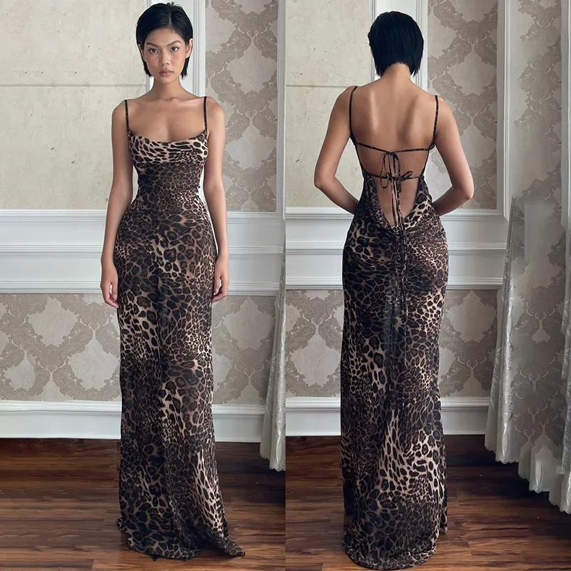 Sexy Leopard Party Club Dresses Backless Lace Up Chic Summer Dress Women Robe Femme Long Dresses 2025 New
Sexy Leopard Party Club Dresses Backless Lace Up Chic Summer Dress Women Robe Femme Long Dresses 2025 New