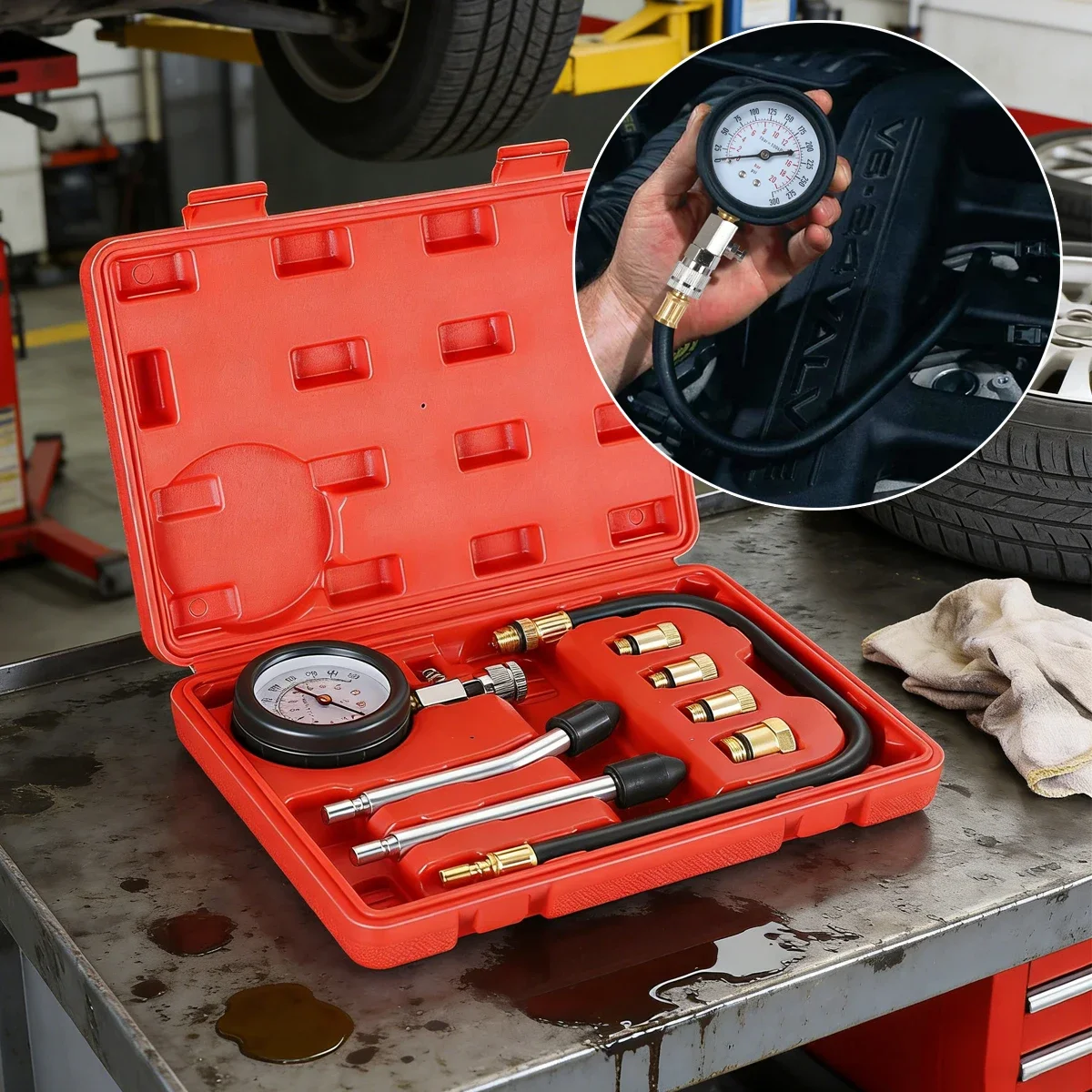 Engine Compression Meter with M10 M12 M14 M18 Adapter 0-300 PSI Pressure Gauge Automotive Cylinder Tester Kit
Engine Compression Meter with M10 M12 M14 M18 Adapter 0-300 PSI Pressure Gauge Automotive Cylinder Tester Kit