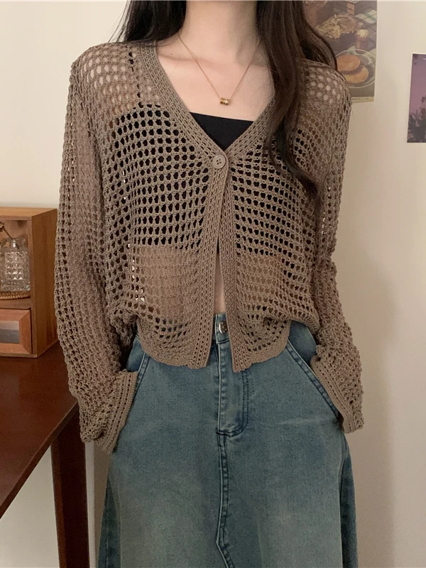 Spring Summer New 26 Hollow out Design Sun Protection Knitted Open Cardigan Women's Outerwear Loose Fit Thin Outer Jacket
Spring Summer New 26 Hollow out Design Sun Protection Knitted Open Cardigan Women's Outerwear Loose Fit Thin Outer Jacket