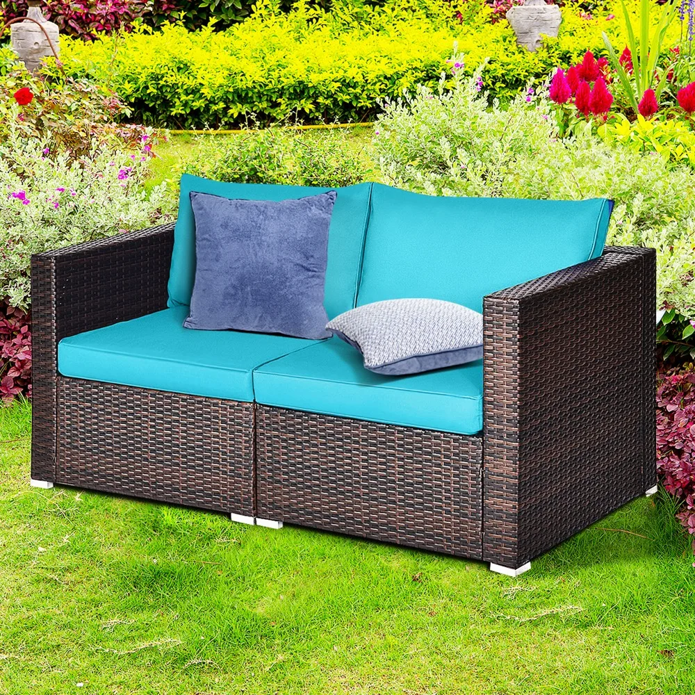 4PCS Rattan Corner Sofa Set Patio Outdoor Furniture Set w/ Blue Cushions
4PCS Rattan Corner Sofa Set Patio Outdoor Furniture Set w/ Blue Cushions